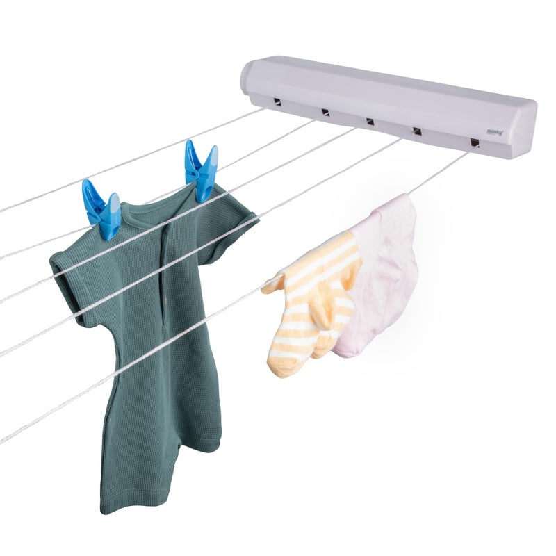 Minky Homecare 5 Line Retractable Indoor Clothesline - 5 x 14 Feet Wall Mounted Drying Rack Laundry Line - 72 Feet, White - Image 4